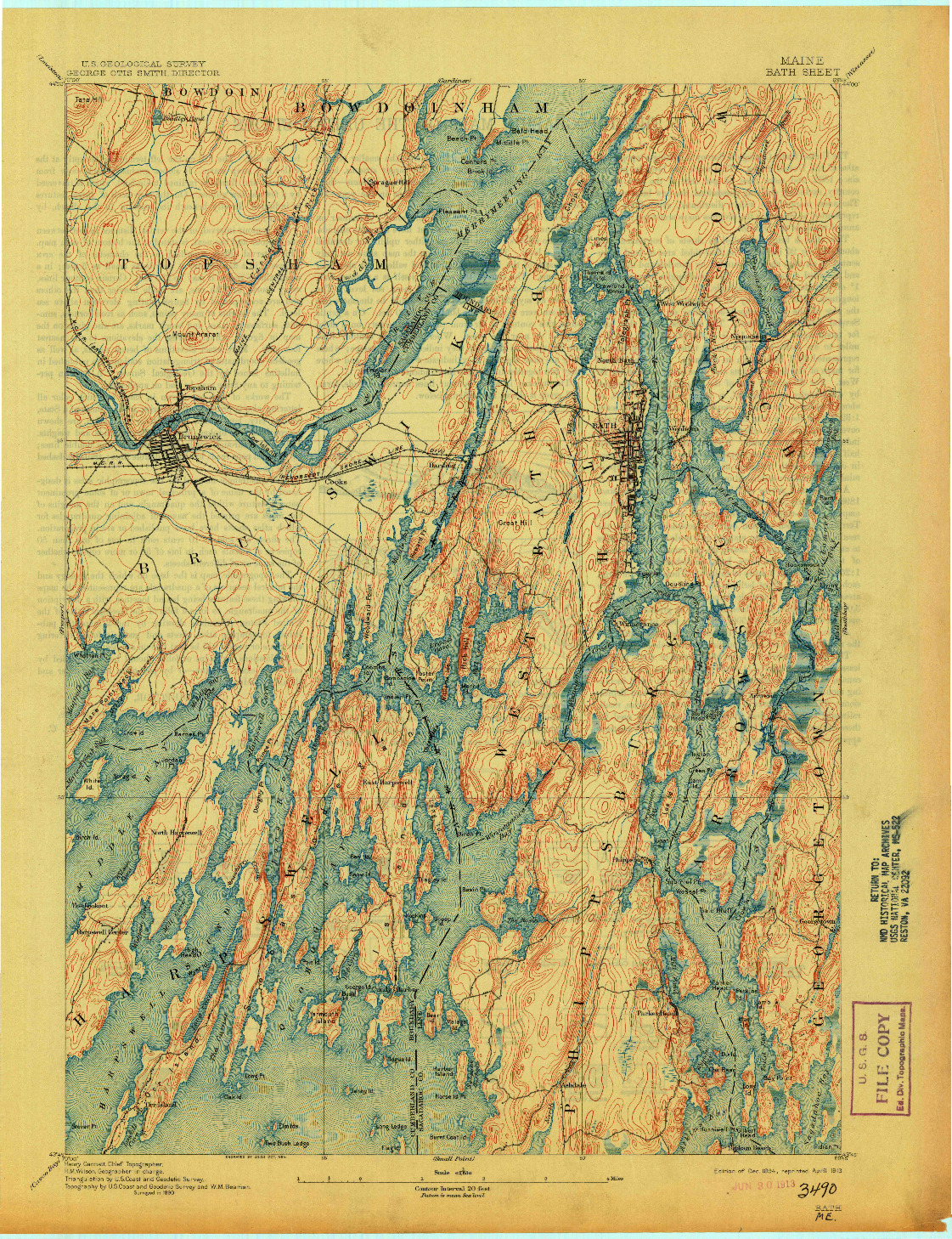 USGS 1:62500-SCALE QUADRANGLE FOR BATH, ME 1894
