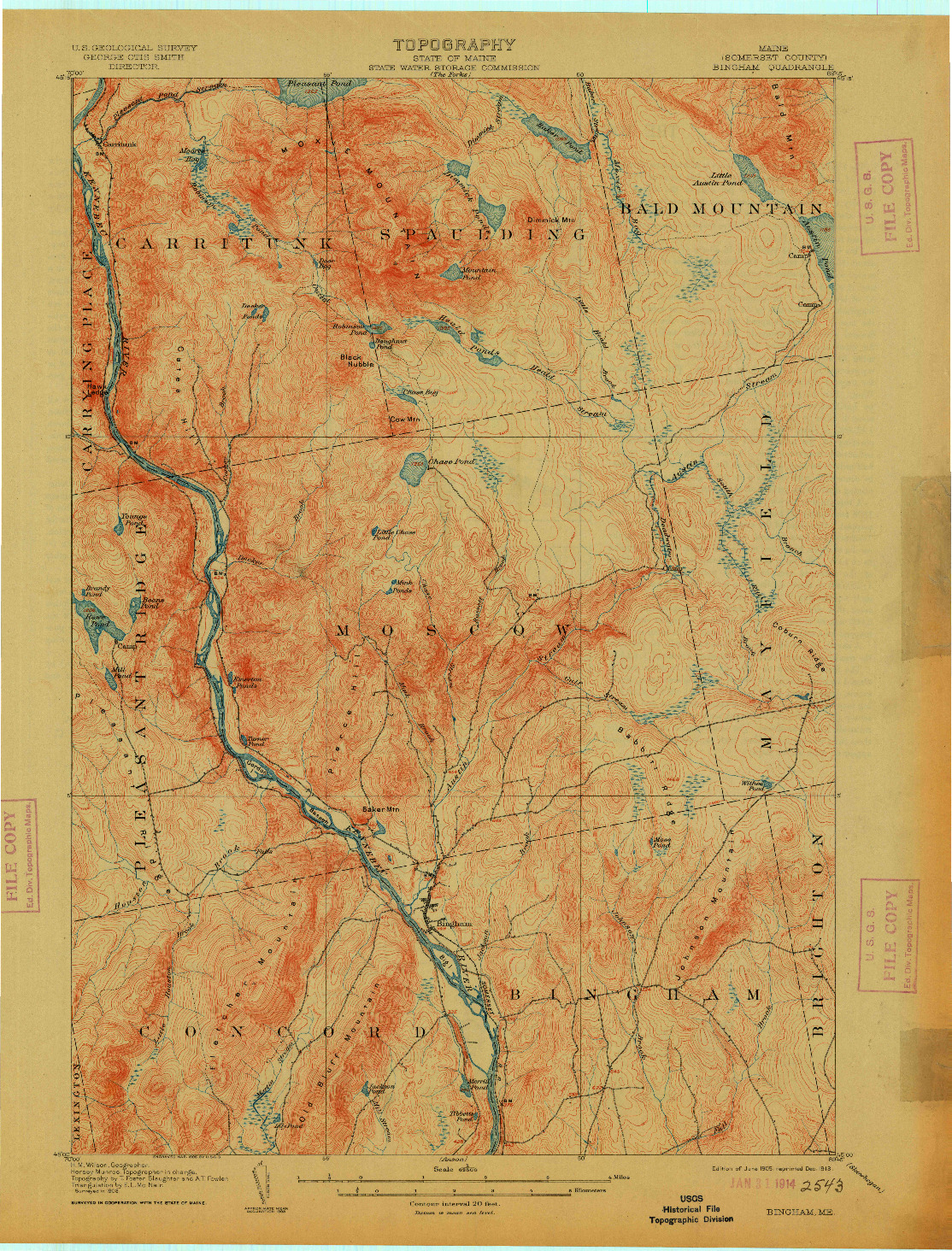 USGS 1:62500-SCALE QUADRANGLE FOR BINGHAM, ME 1905