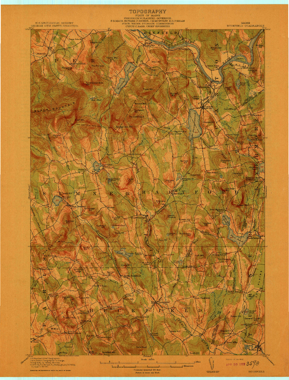 USGS 1:62500-SCALE QUADRANGLE FOR BUCKFIELD, ME 1913