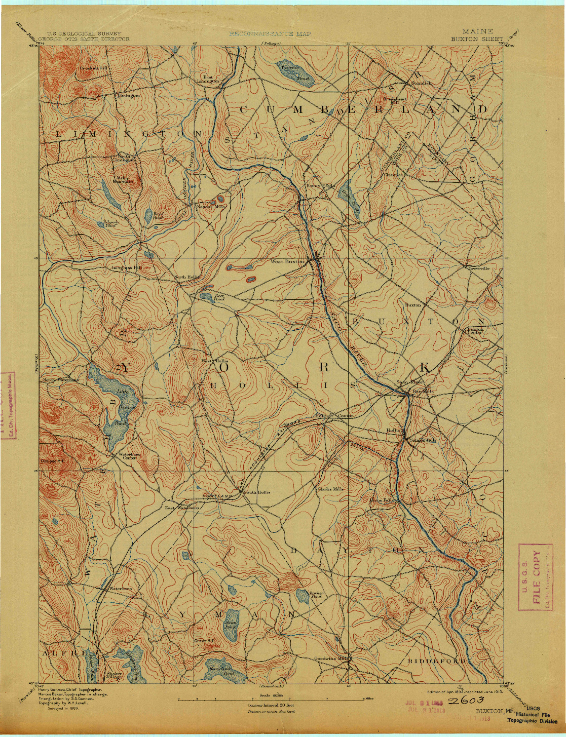 USGS 1:62500-SCALE QUADRANGLE FOR BUXTON, ME 1892