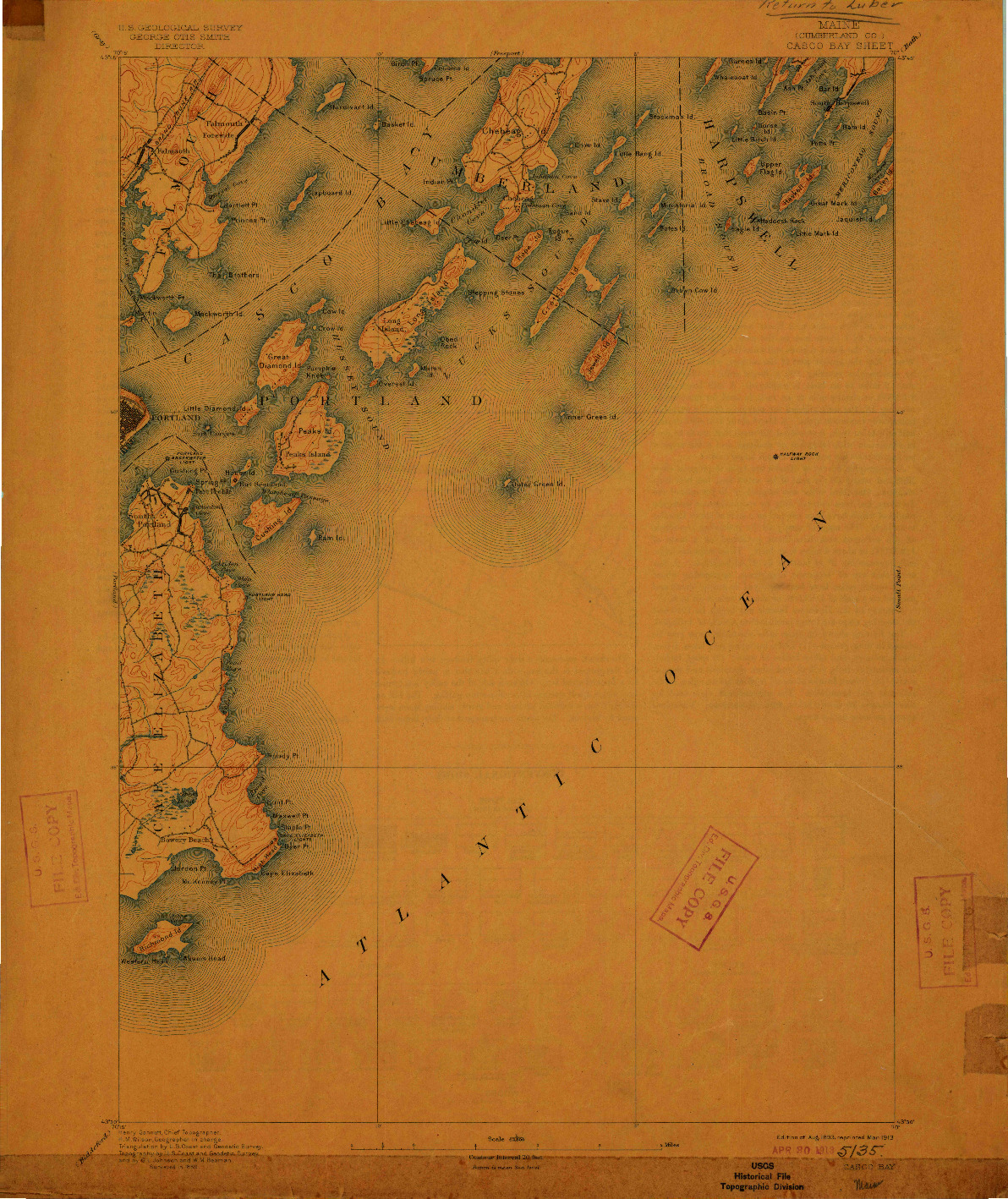 USGS 1:62500-SCALE QUADRANGLE FOR CASCO BAY, ME 1893