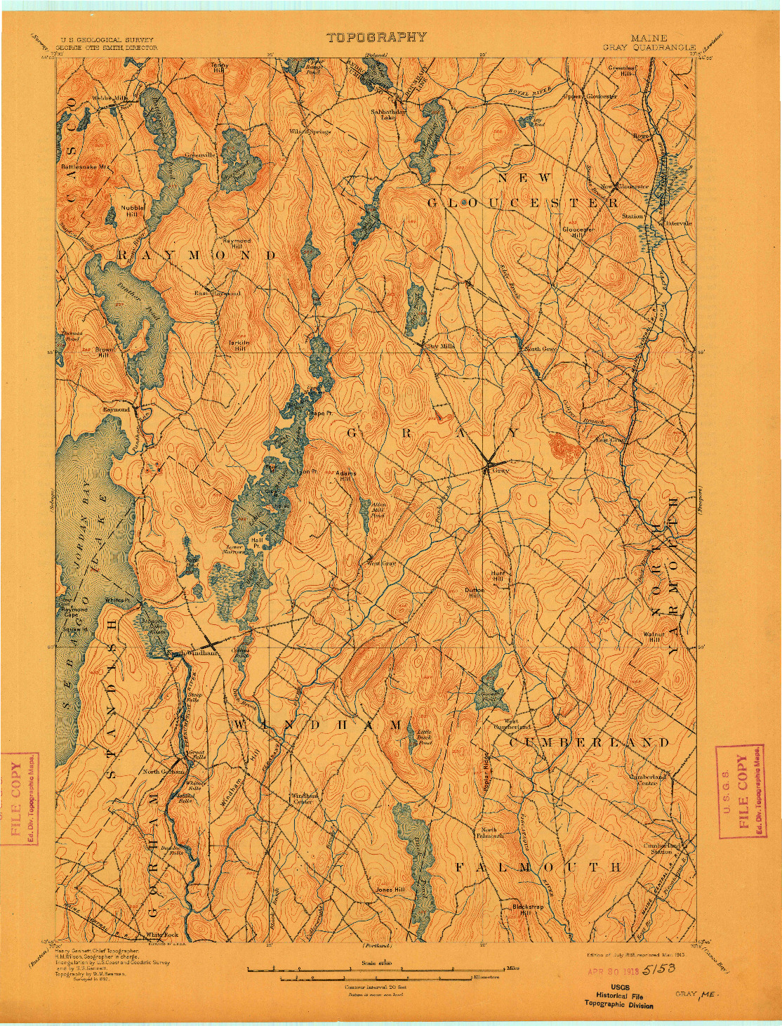USGS 1:62500-SCALE QUADRANGLE FOR GRAY, ME 1898
