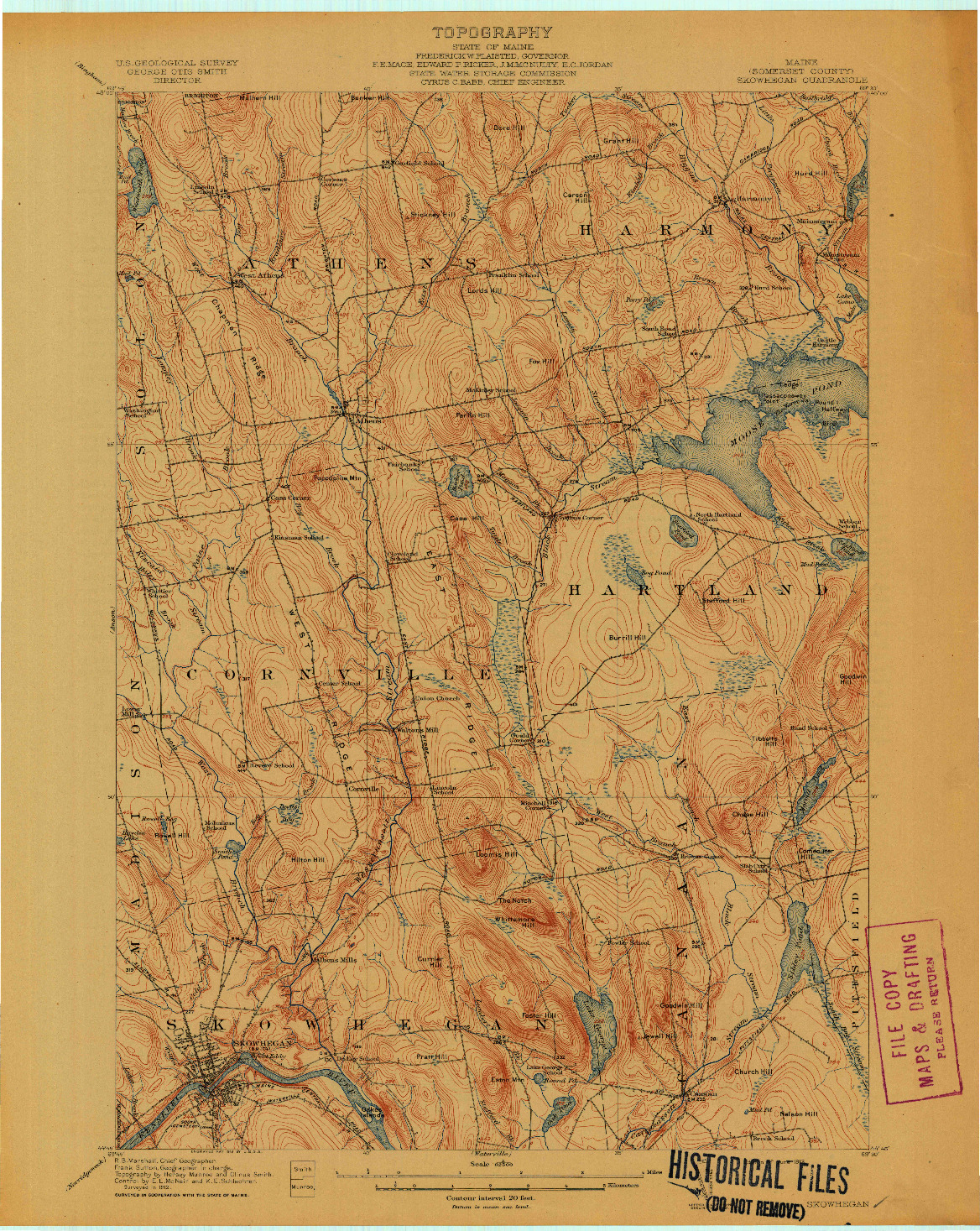 USGS 1:62500-SCALE QUADRANGLE FOR SKOWHEGAN, ME 1913