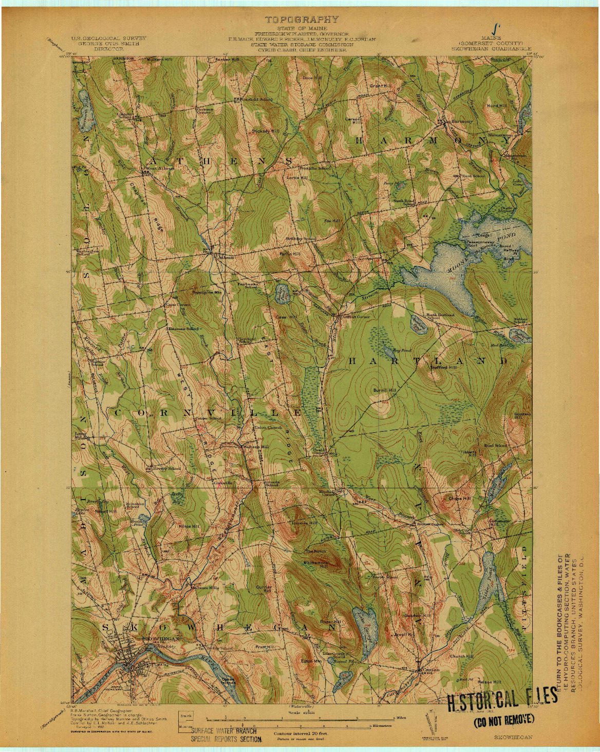 USGS 1:62500-SCALE QUADRANGLE FOR SKOWHEGAN, ME 1913