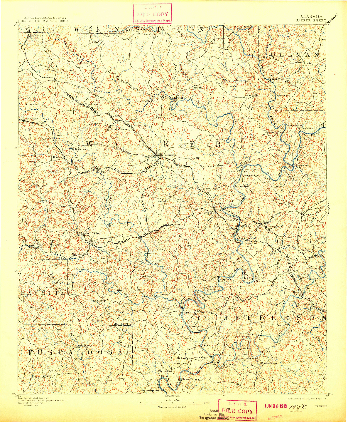 USGS 1:125000-SCALE QUADRANGLE FOR JASPER, AL 1893