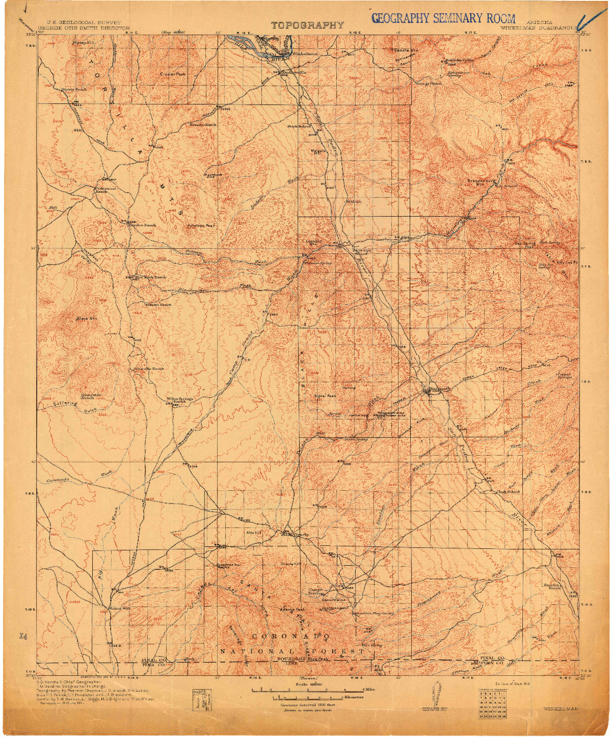 USGS 1:125000-SCALE QUADRANGLE FOR WINKELMAN, AZ 1913
