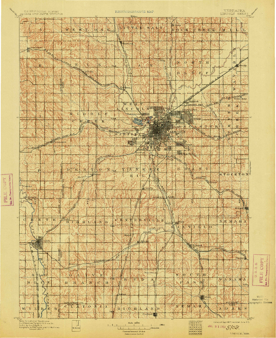 USGS 1:125000-SCALE QUADRANGLE FOR LINCOLN, NE 1897