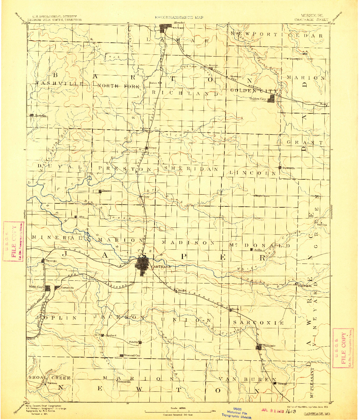 USGS 1:125000-SCALE QUADRANGLE FOR CARTHAGE, MO 1894