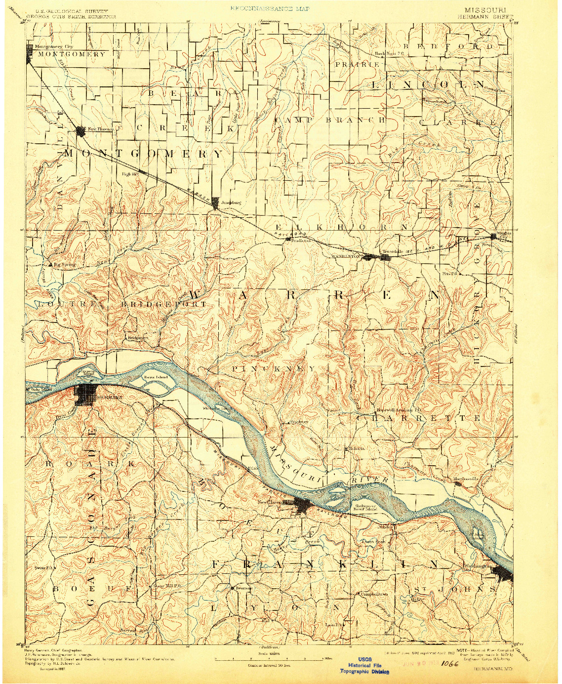 USGS 1:125000-SCALE QUADRANGLE FOR HERMANN, MO 1890