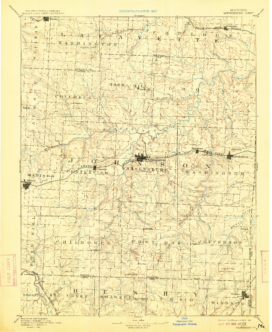 USGS 1:125000-SCALE QUADRANGLE FOR WARRENSBURG, MO 1894