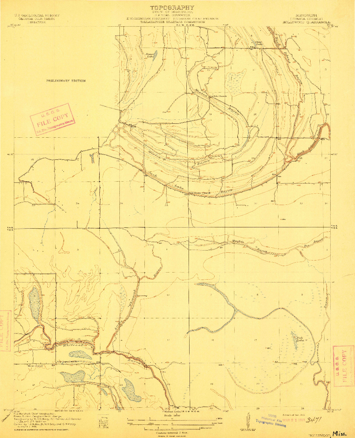USGS 1:31680-SCALE QUADRANGLE FOR HOLLYWOOD, MS 1913