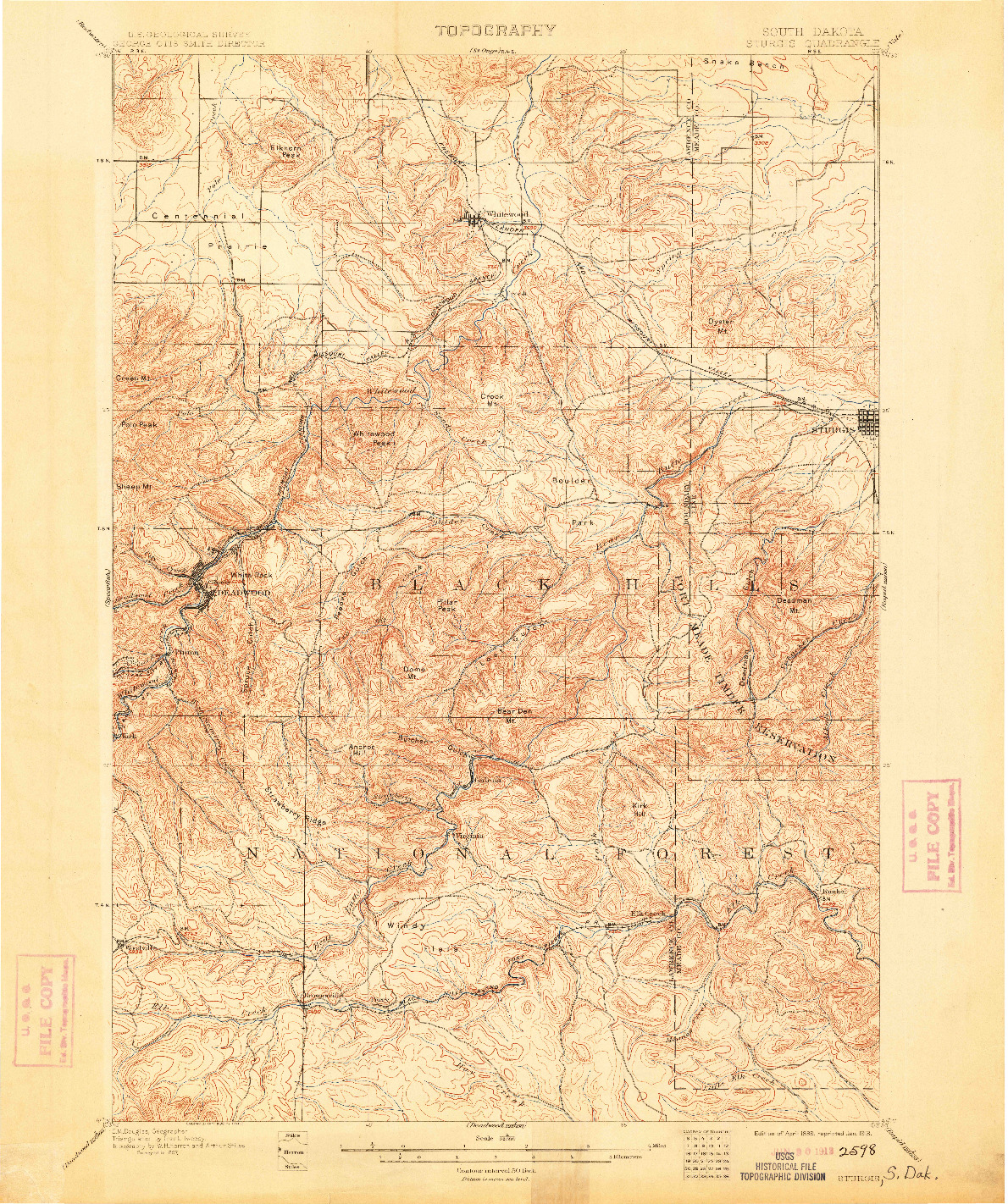 USGS 1:62500-SCALE QUADRANGLE FOR STURGIS, SD 1899