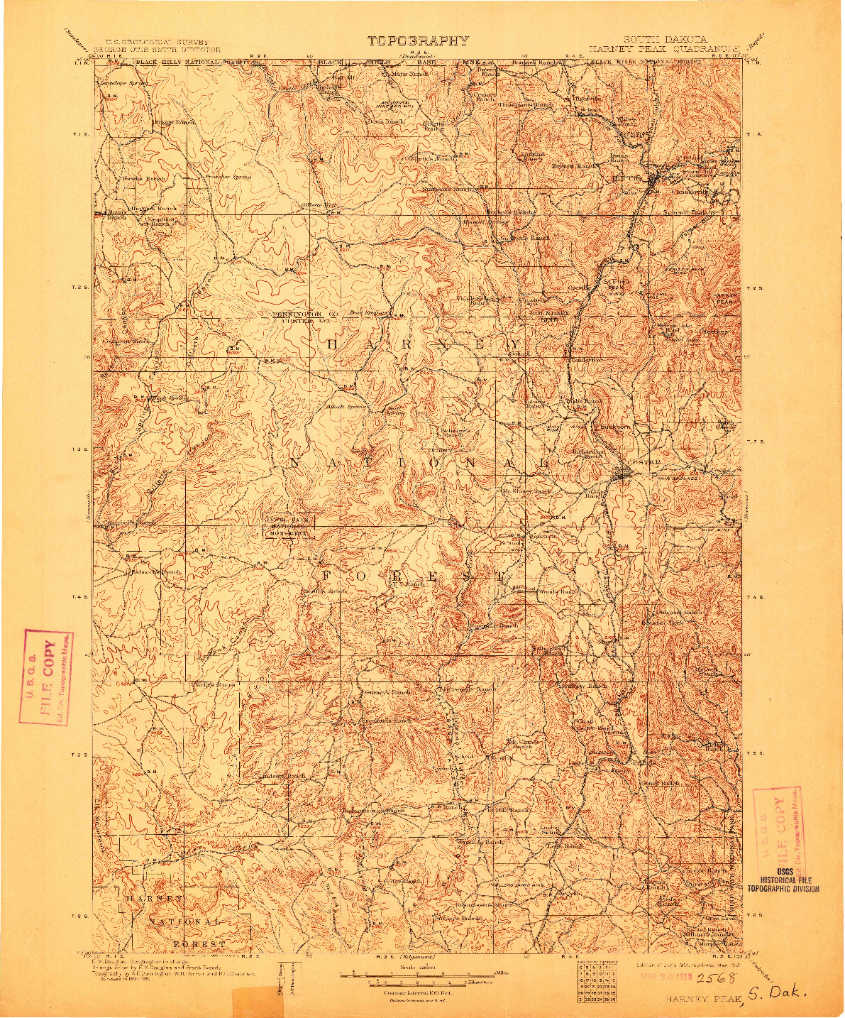 USGS 1:125000-SCALE QUADRANGLE FOR HARNEY PEAK, SD 1901