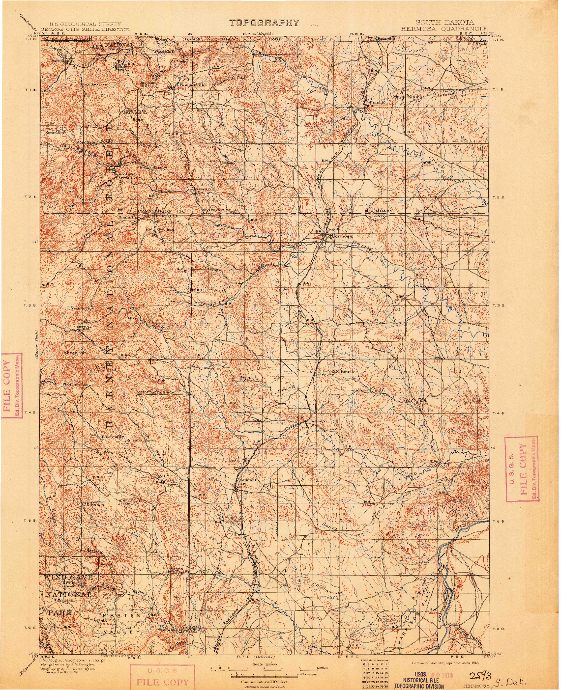 USGS 1:125000-SCALE QUADRANGLE FOR HERMOSA, SD 1901