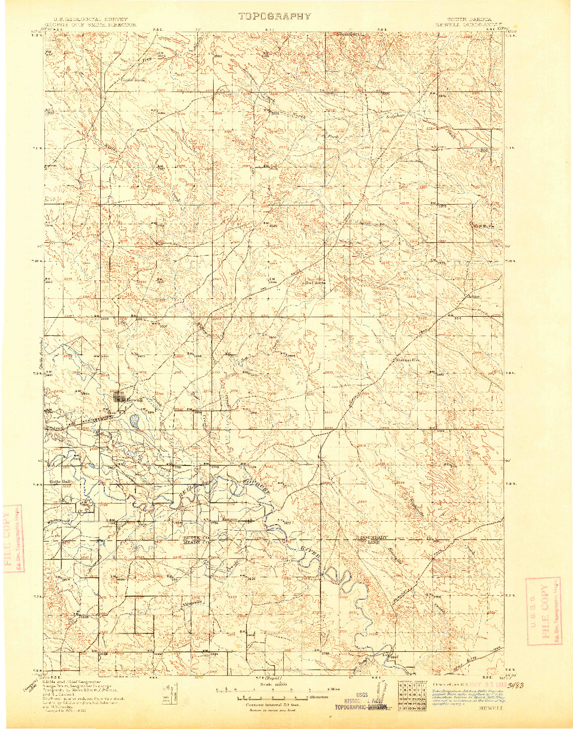 USGS 1:125000-SCALE QUADRANGLE FOR NEWELL, SD 1913