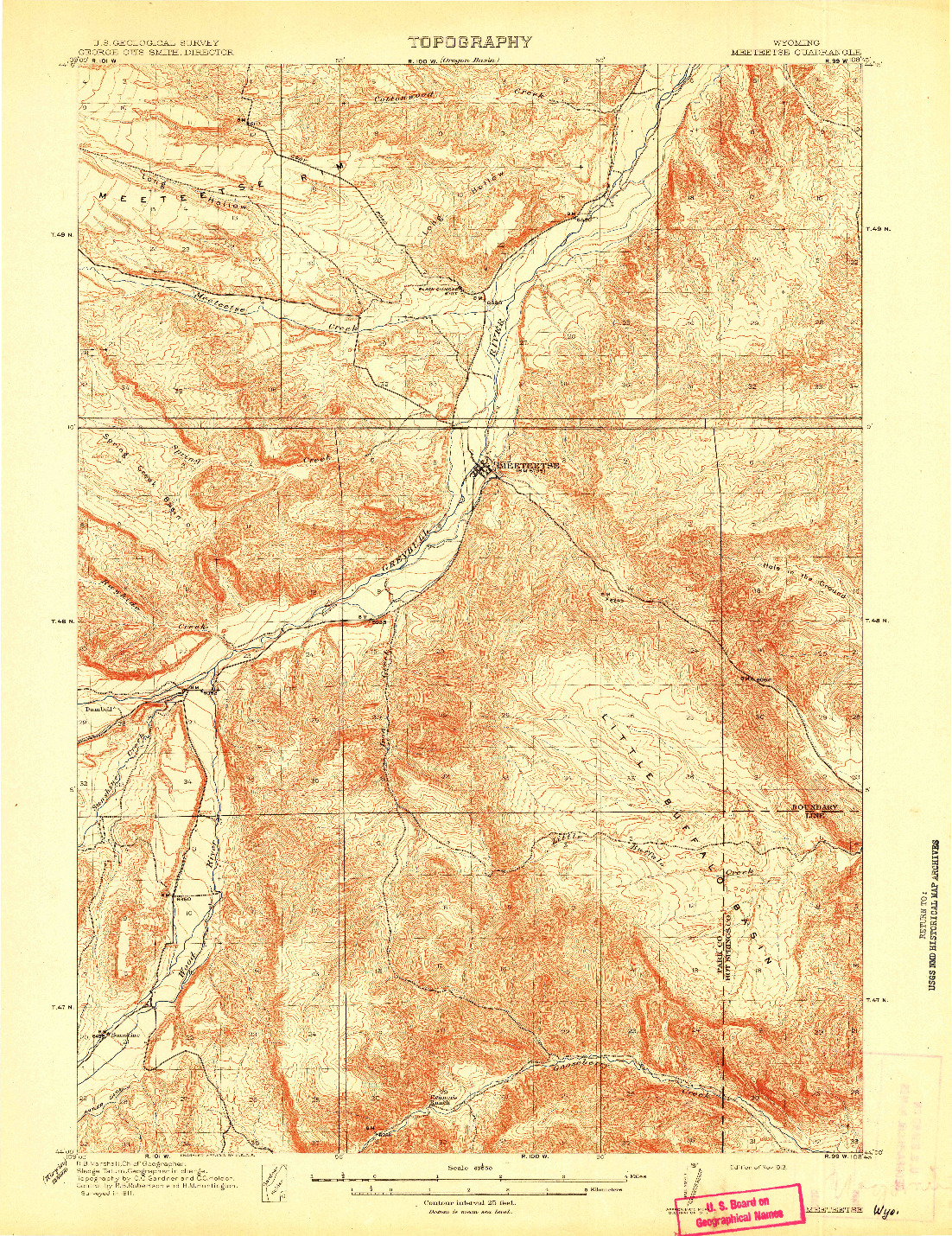 USGS 1:62500-SCALE QUADRANGLE FOR MEETEETSE, WY 1913