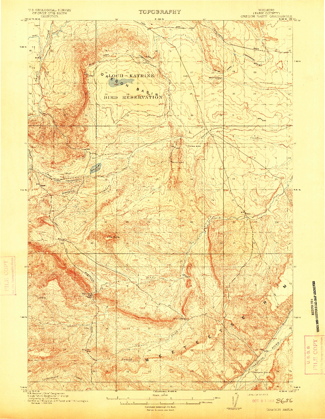 USGS 1:62500-SCALE QUADRANGLE FOR OREGON BASIN, WY 1913