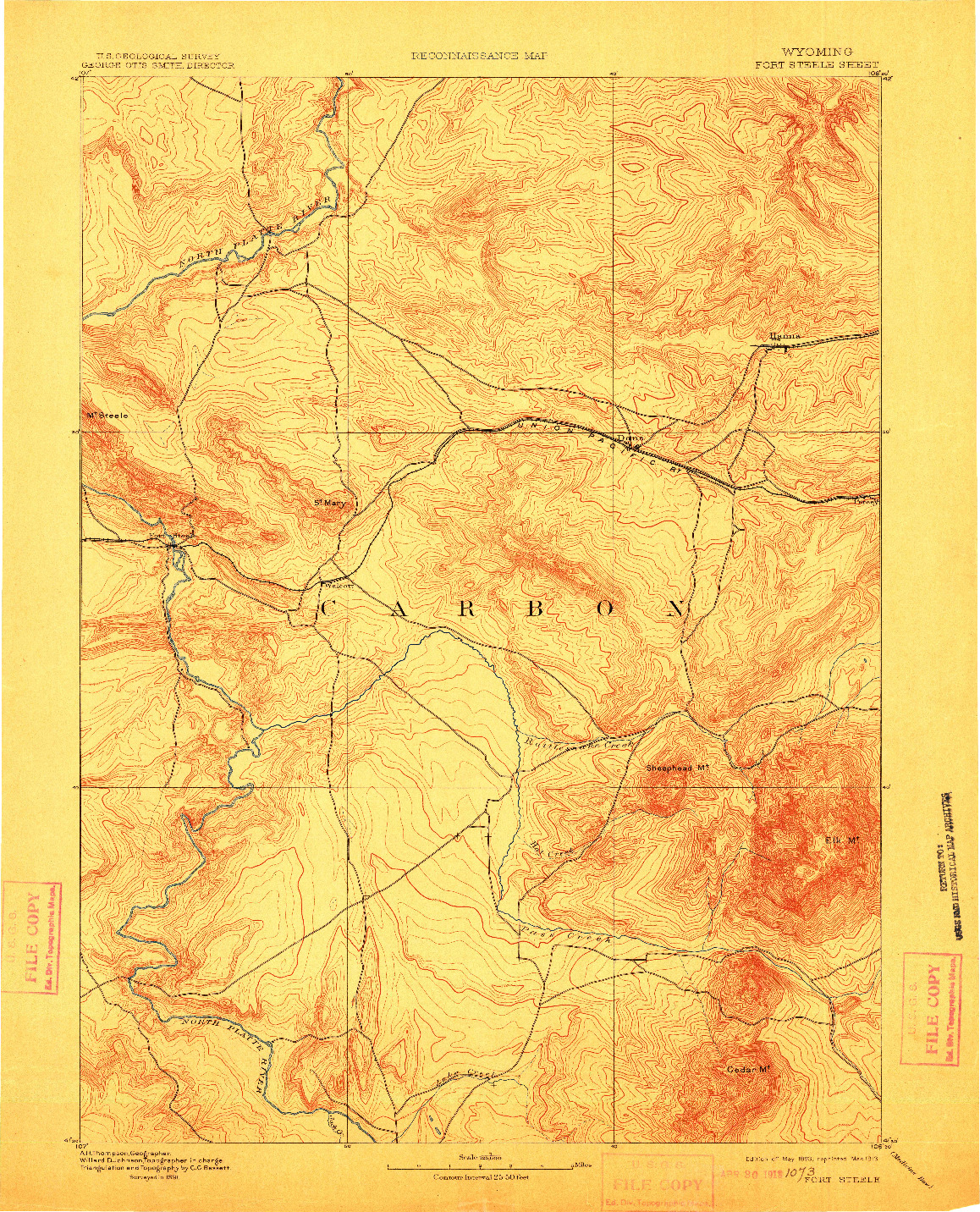 USGS 1:125000-SCALE QUADRANGLE FOR FORT STEELE, WY 1893