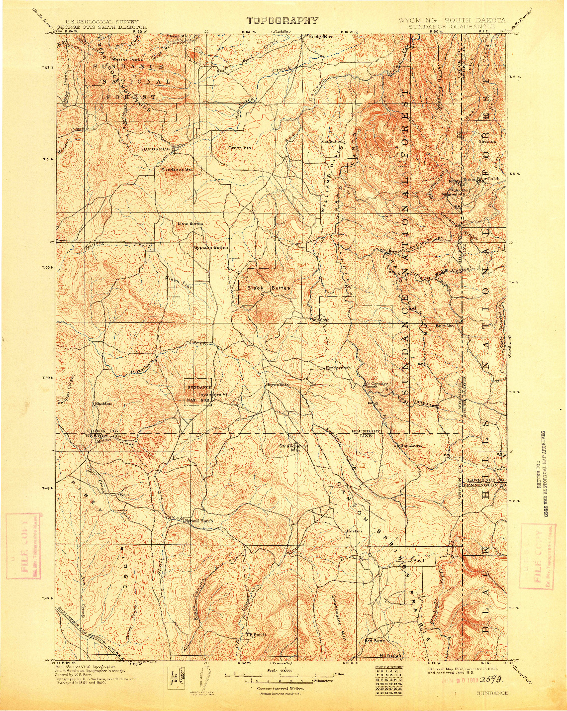 USGS 1:125000-SCALE QUADRANGLE FOR SUNDANCE, WY 1902