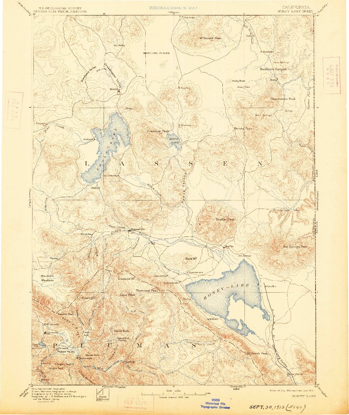 USGS 1:250000-SCALE QUADRANGLE FOR HONEY LAKE, CA 1893