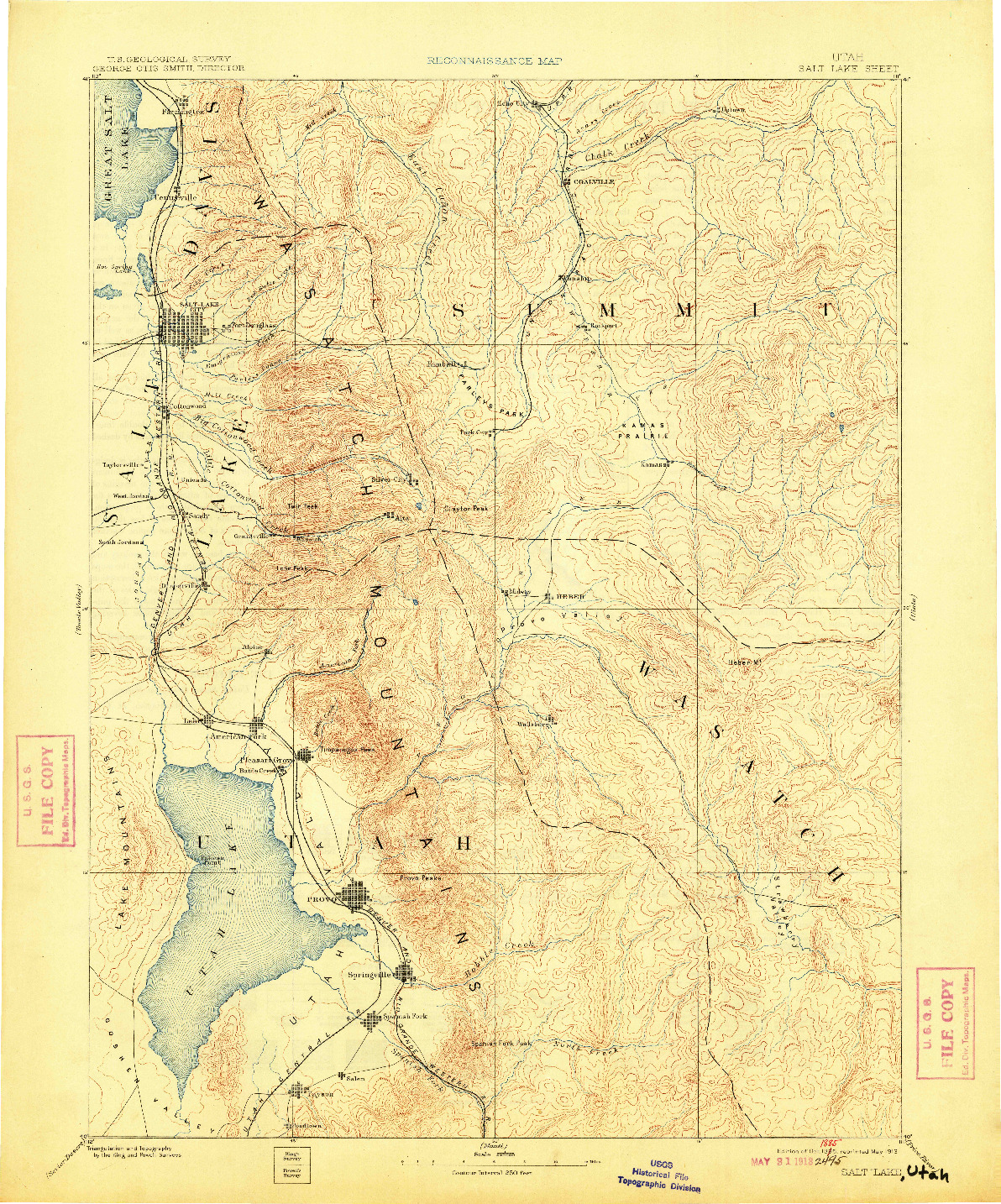 USGS 1:250000-SCALE QUADRANGLE FOR SALT LAKE, UT 1885