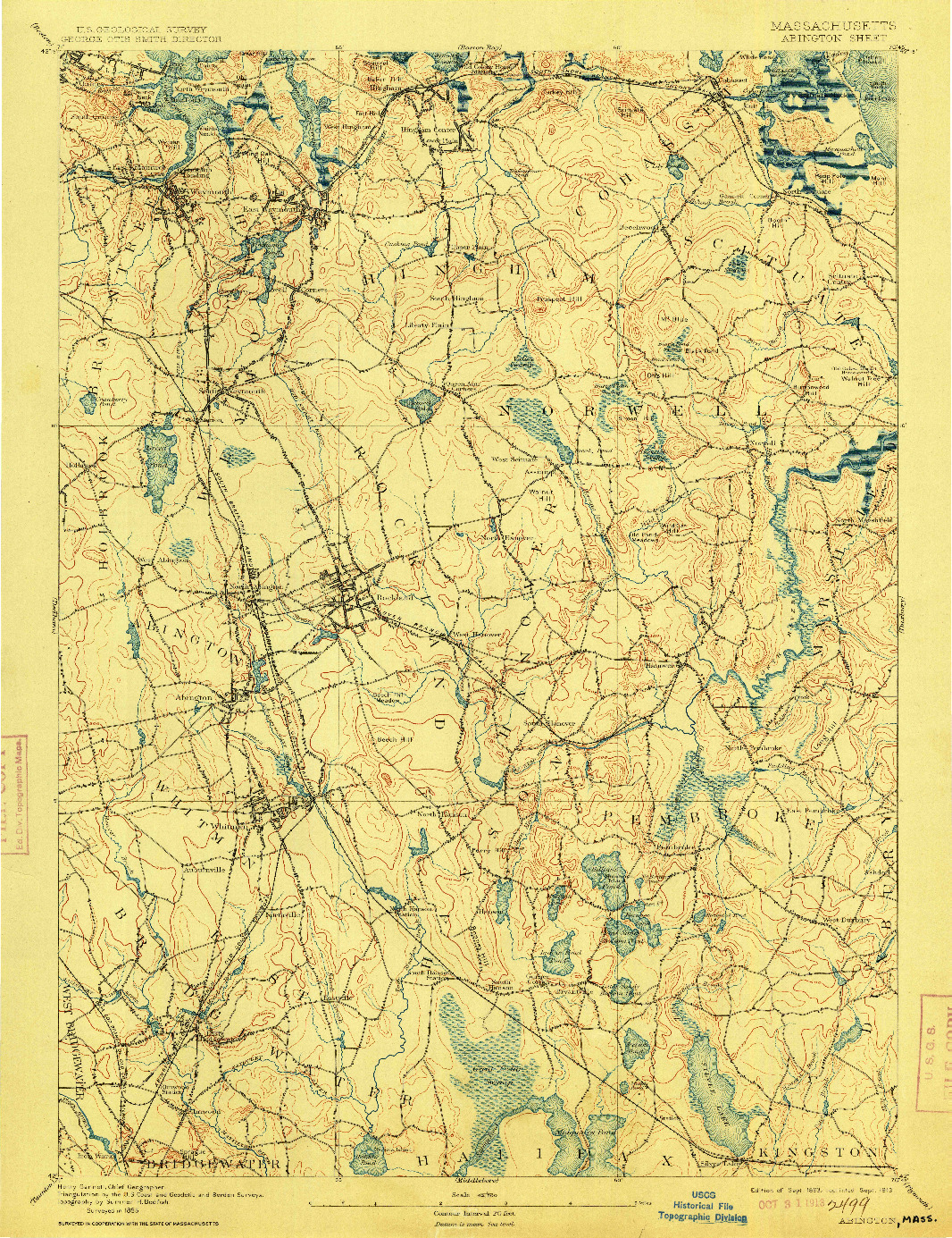 USGS 1:62500-SCALE QUADRANGLE FOR ABINGTON, MA 1893