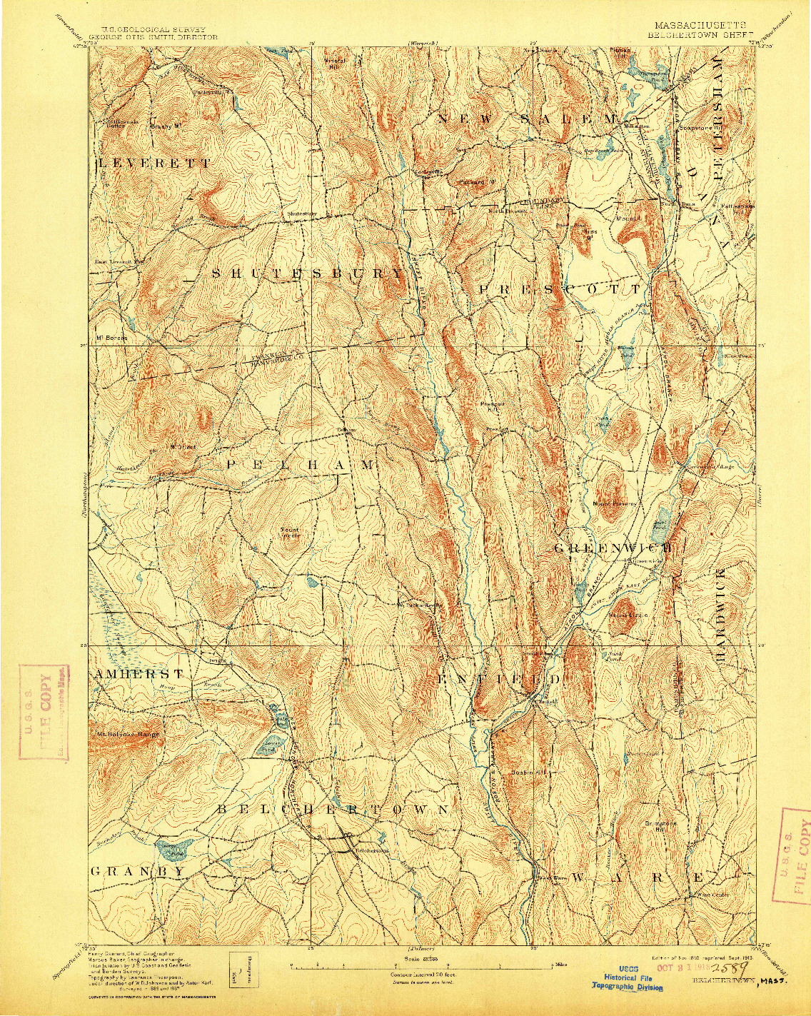 USGS 1:62500-SCALE QUADRANGLE FOR BELCHERTOWN, MA 1893