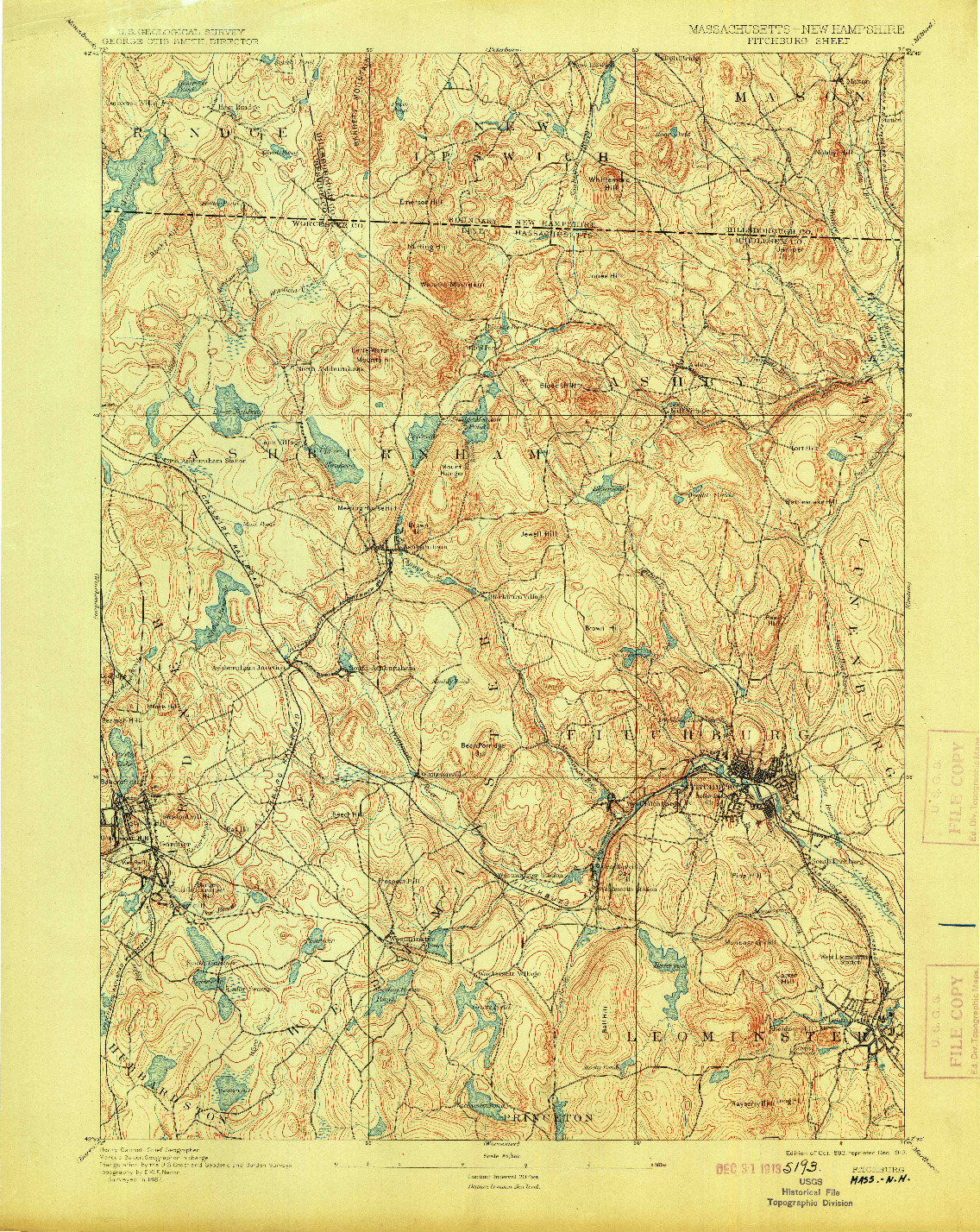 USGS 1:62500-SCALE QUADRANGLE FOR FITCHBURG, MA 1893