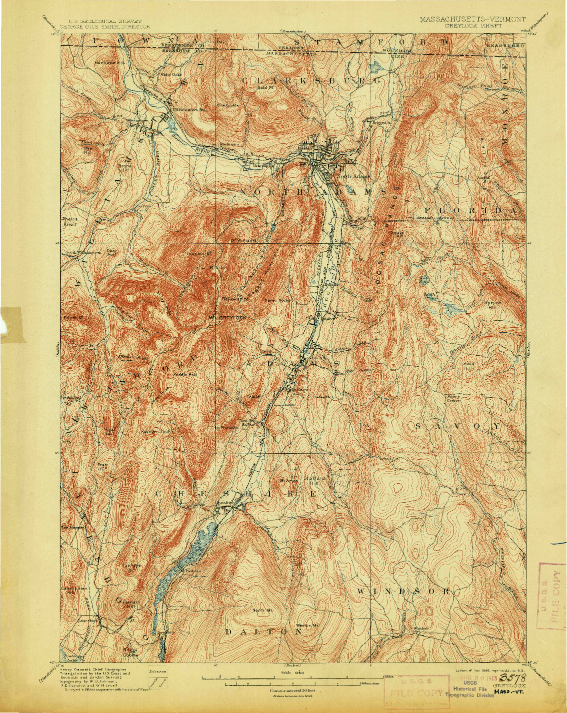 USGS 1:62500-SCALE QUADRANGLE FOR GREYLOCK, MA 1898