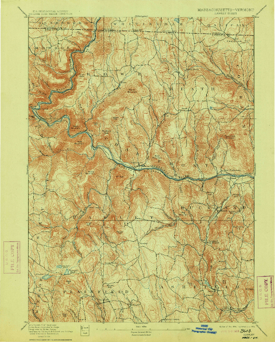 USGS 1:62500-SCALE QUADRANGLE FOR HAWLEY, MA 1894