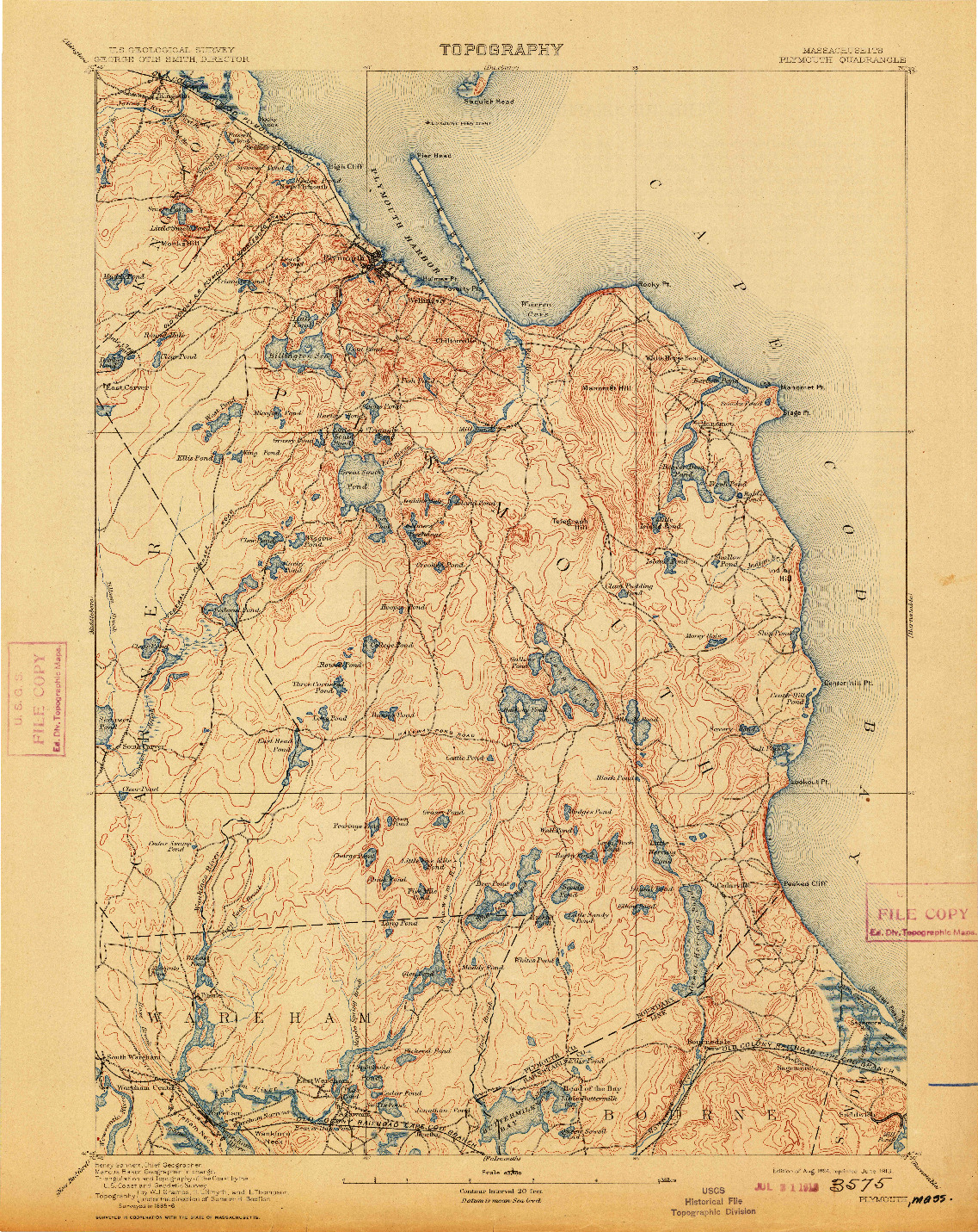 USGS 1:62500-SCALE QUADRANGLE FOR PLYMOUTH, MA 1894