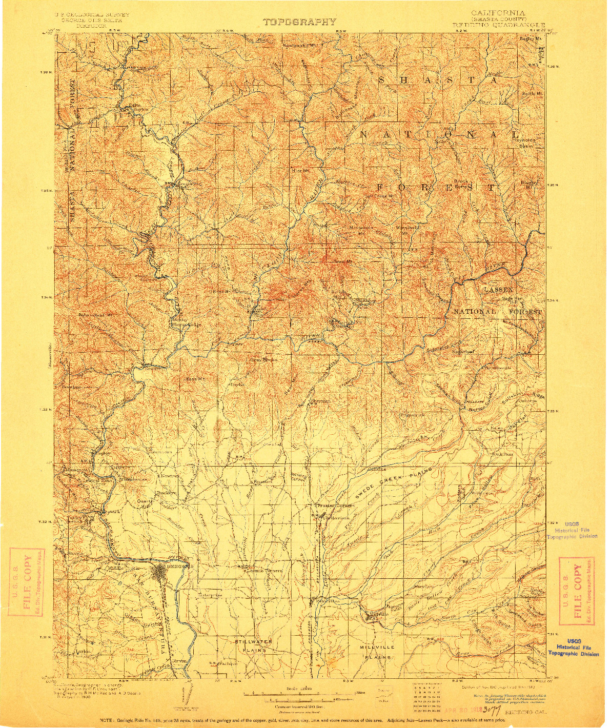 USGS 1:125000-SCALE QUADRANGLE FOR REDDING, CA 1901