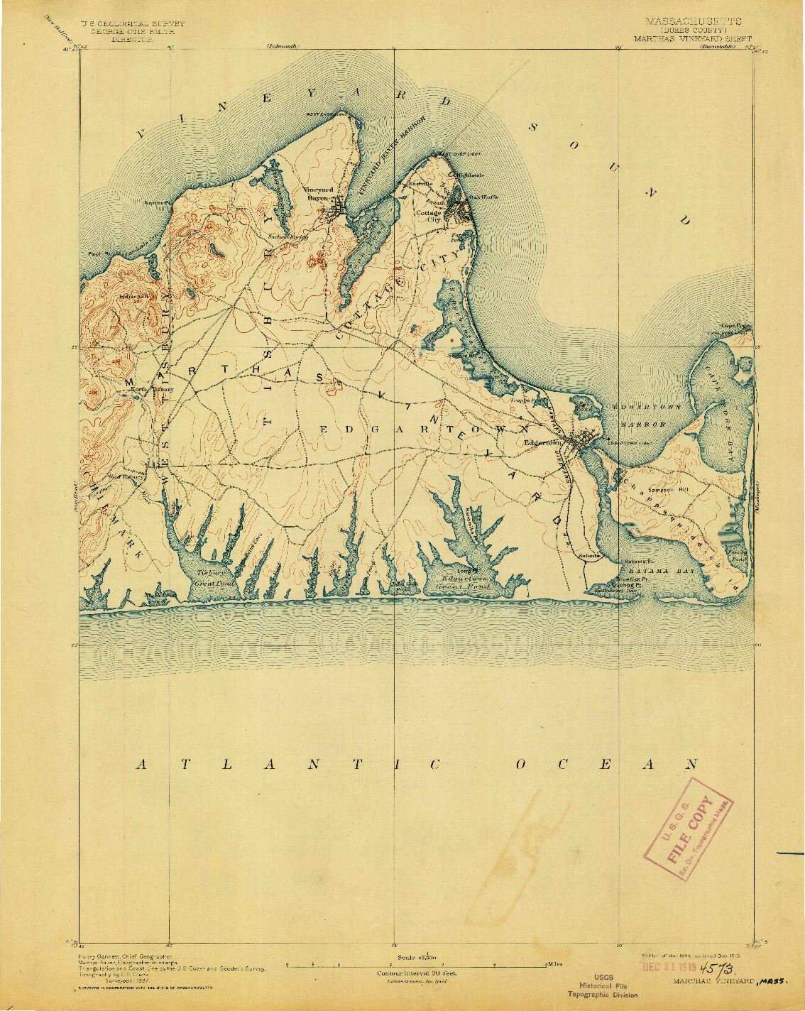 USGS 1:62500-SCALE QUADRANGLE FOR MARTHAS VINEYARD, MA 1894