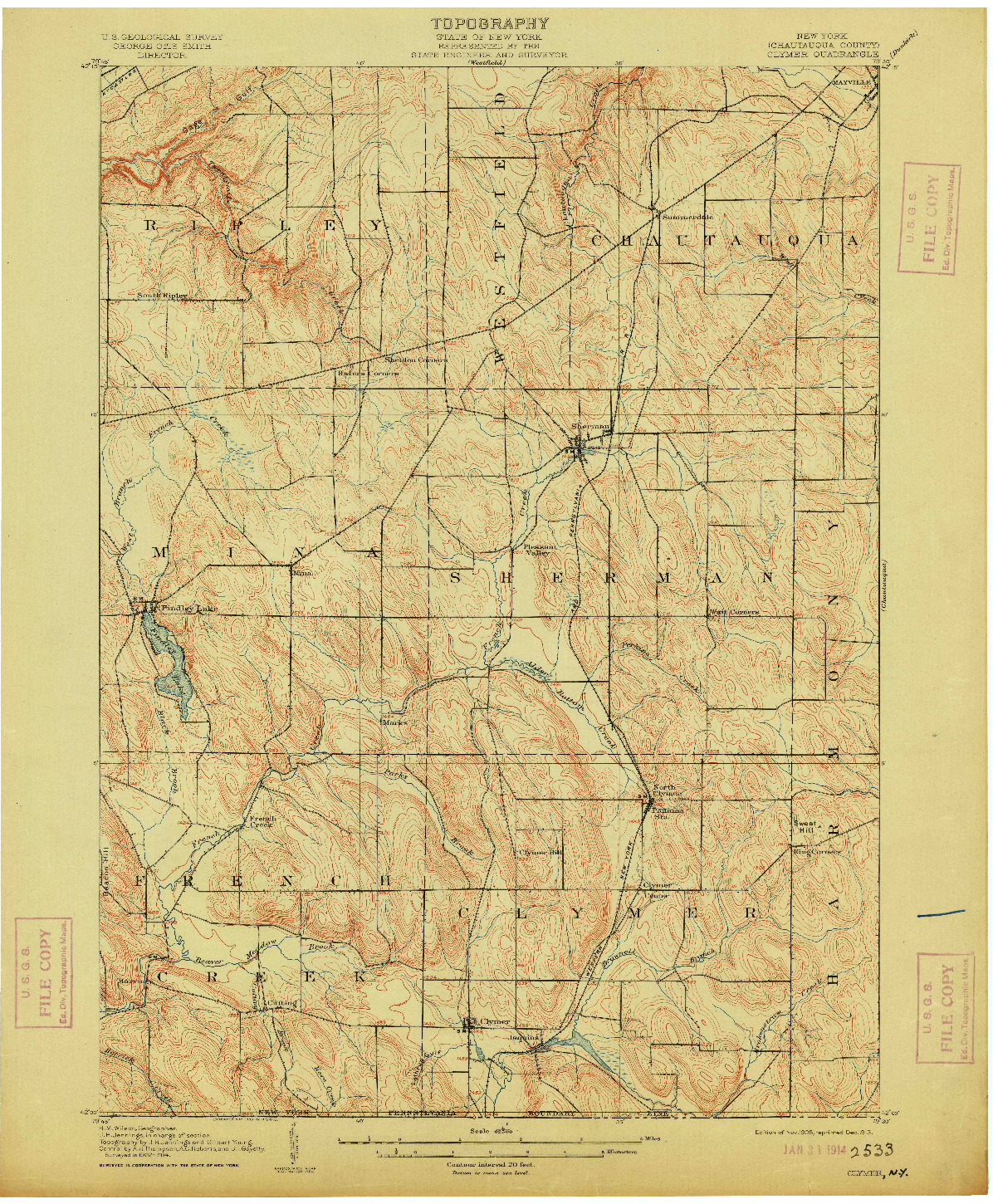 USGS 1:62500-SCALE QUADRANGLE FOR CLYMER, NY 1905