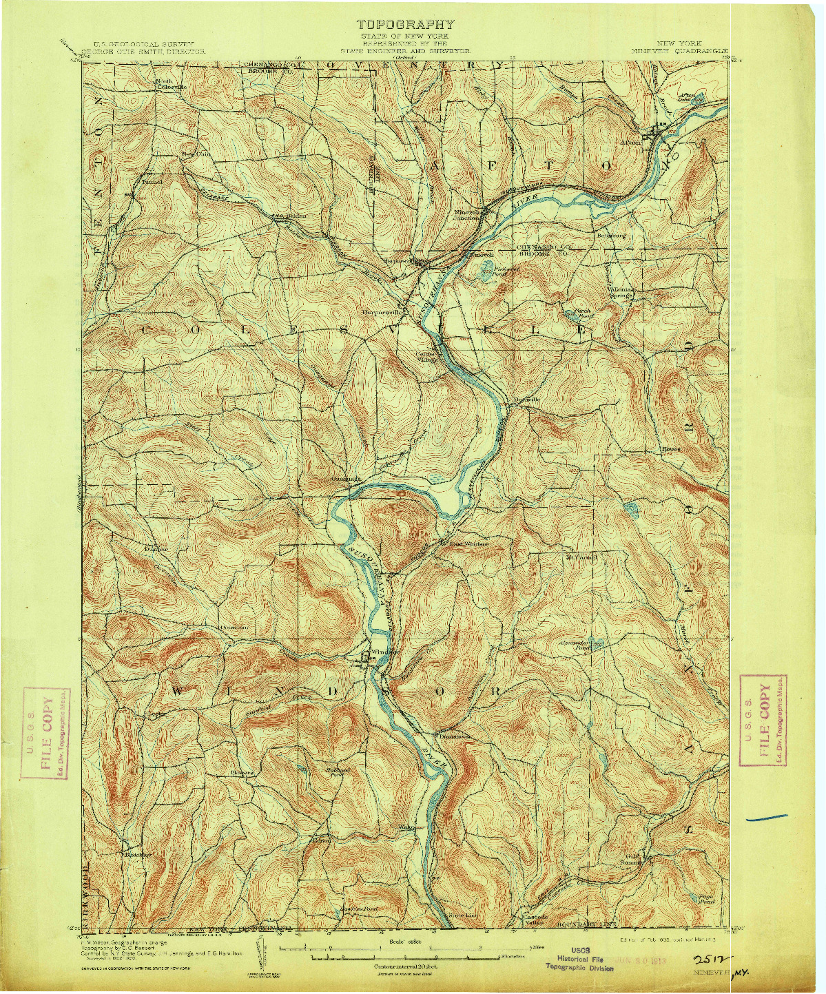 USGS 1:62500-SCALE QUADRANGLE FOR NINEVEH, NY 1905