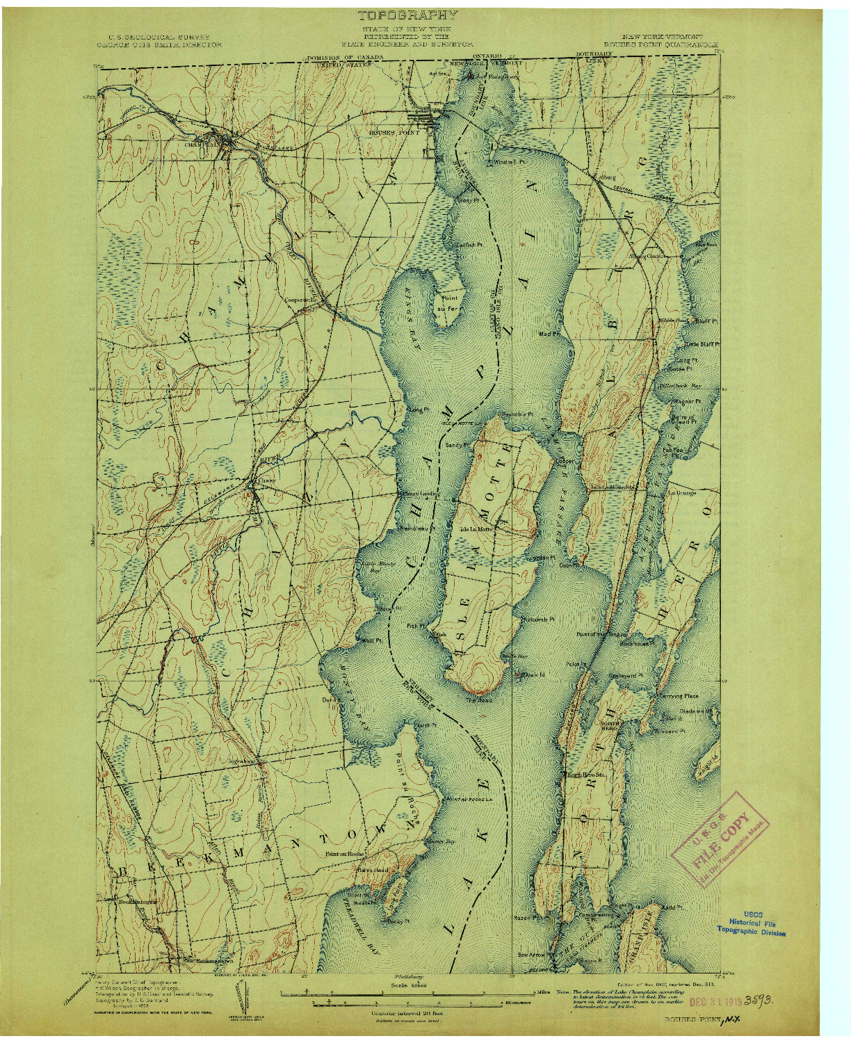 USGS 1:62500-SCALE QUADRANGLE FOR ROUSES POINT, NY 1907
