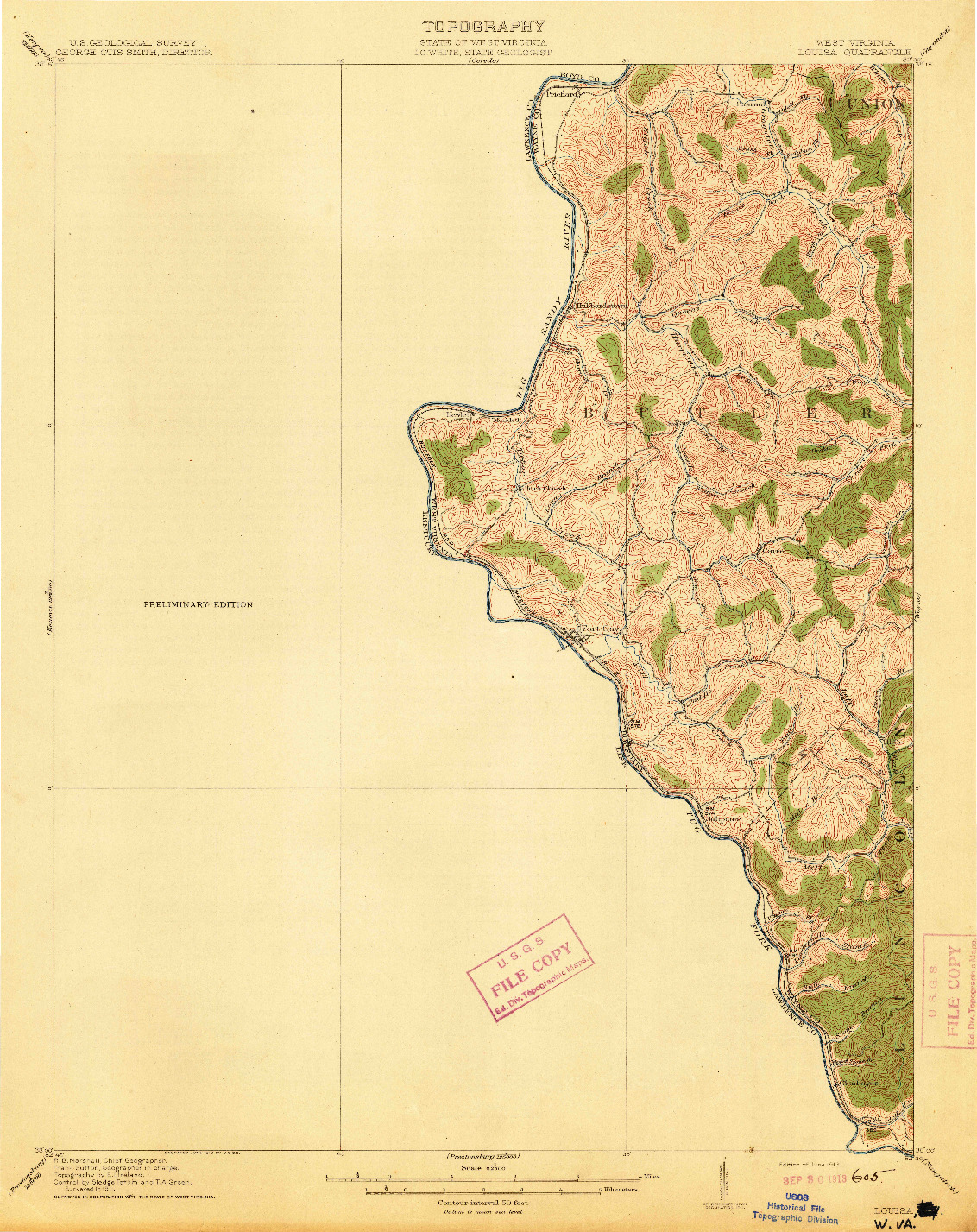 USGS 1:62500-SCALE QUADRANGLE FOR LOUISA, WV 1913