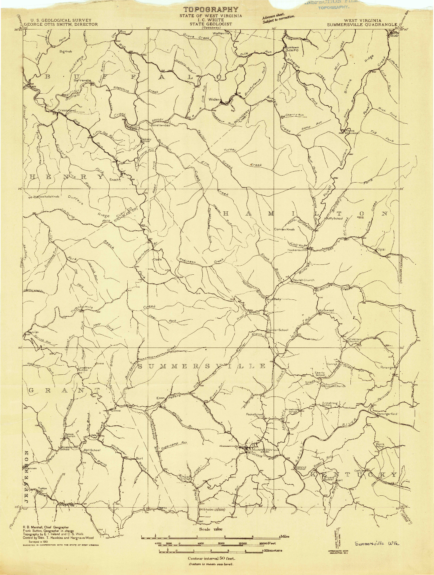 USGS 1:48000-SCALE QUADRANGLE FOR SUMMERSVILLE, WV 1913