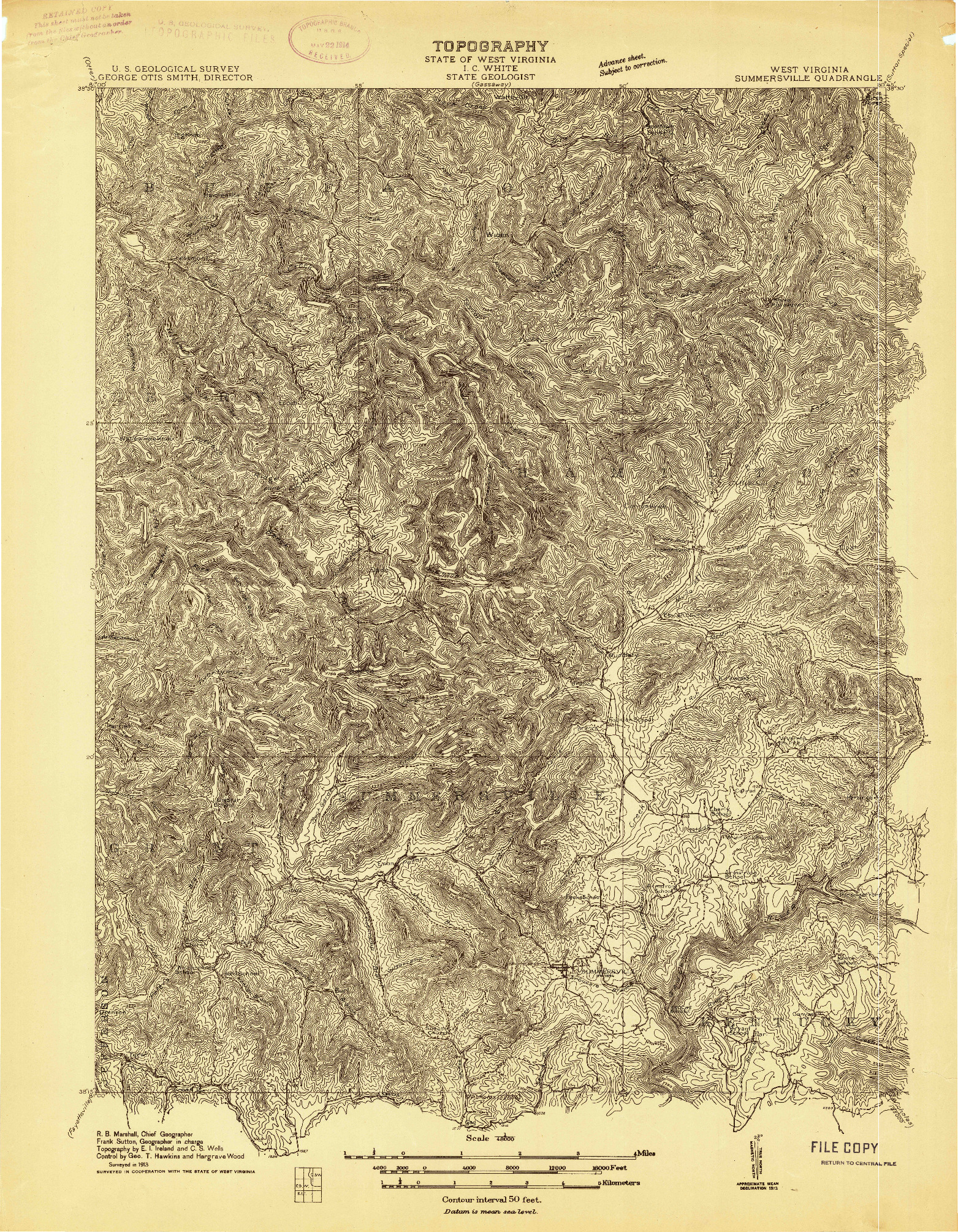 USGS 1:48000-SCALE QUADRANGLE FOR SUMMERSVILLE, WV 1913