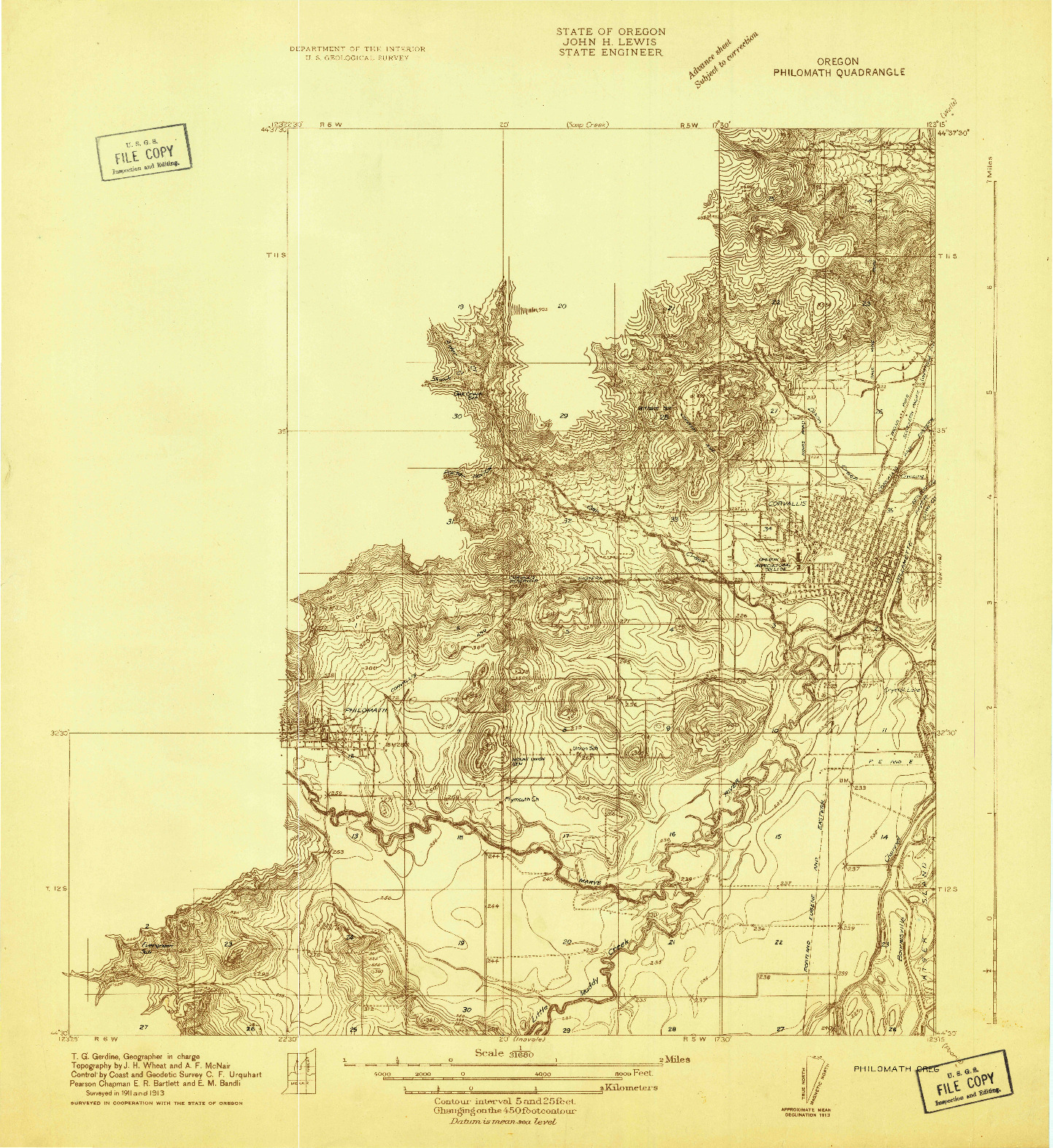 USGS 1:31680-SCALE QUADRANGLE FOR PHILOMATH, OR 1913