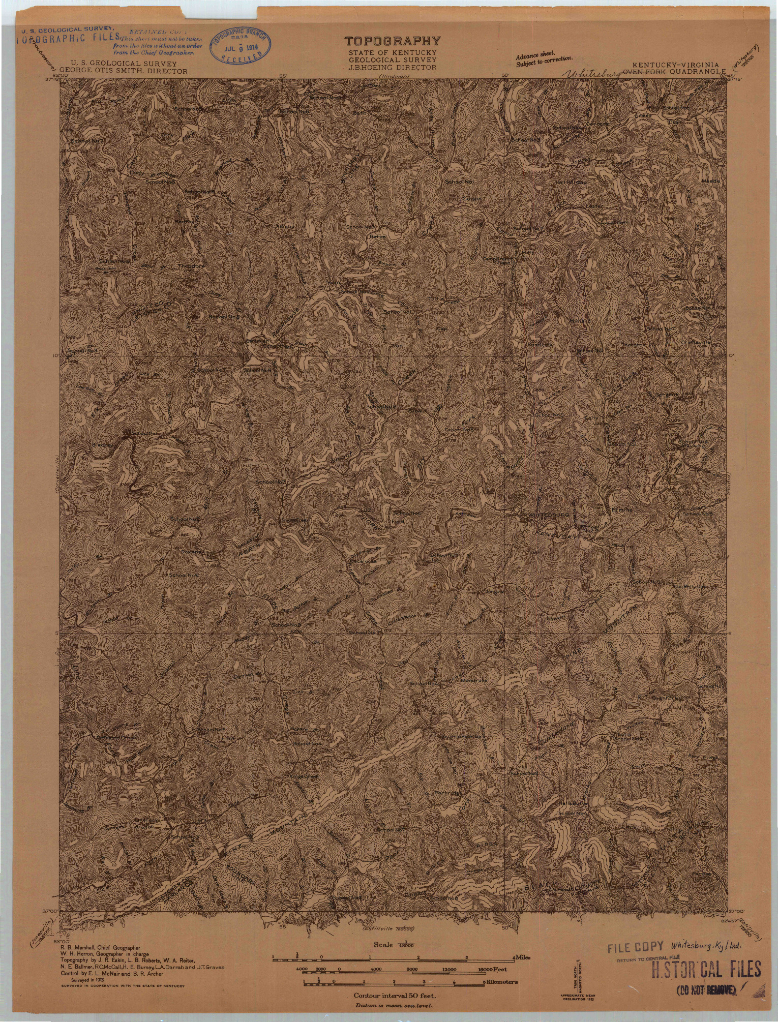 USGS 1:48000-SCALE QUADRANGLE FOR OVEN FORK, KY 1913