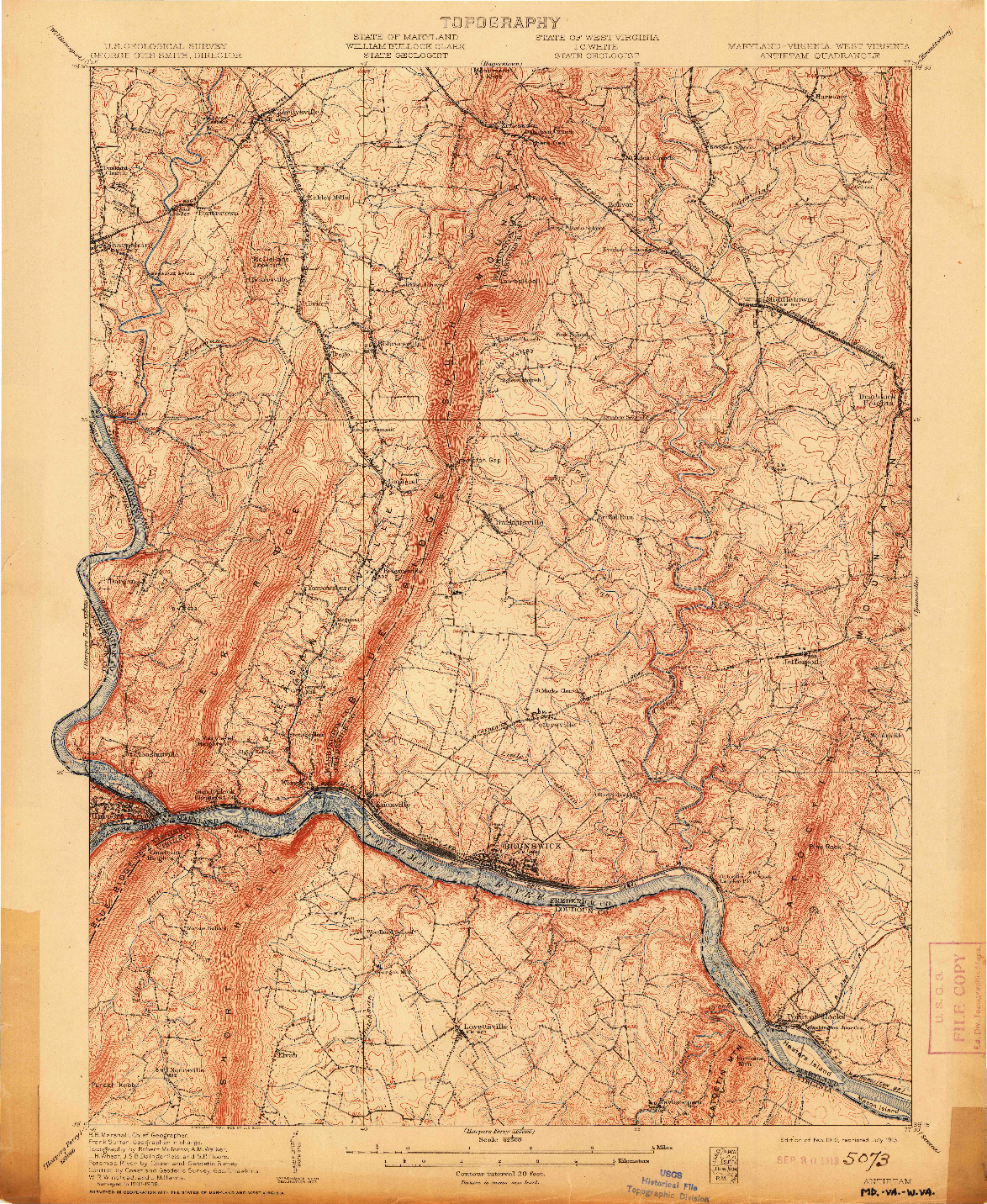 USGS 1:62500-SCALE QUADRANGLE FOR ANTIETAM, MD 1910