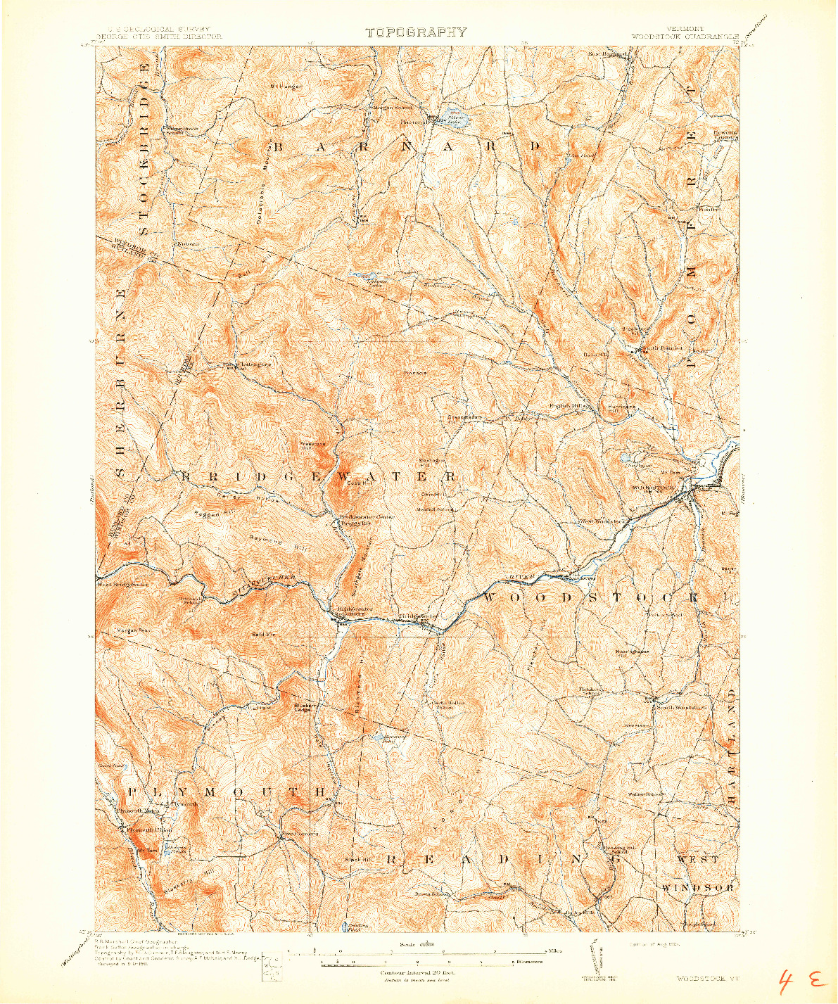 USGS 1:62500-SCALE QUADRANGLE FOR WOODSTOCK, VT 1913