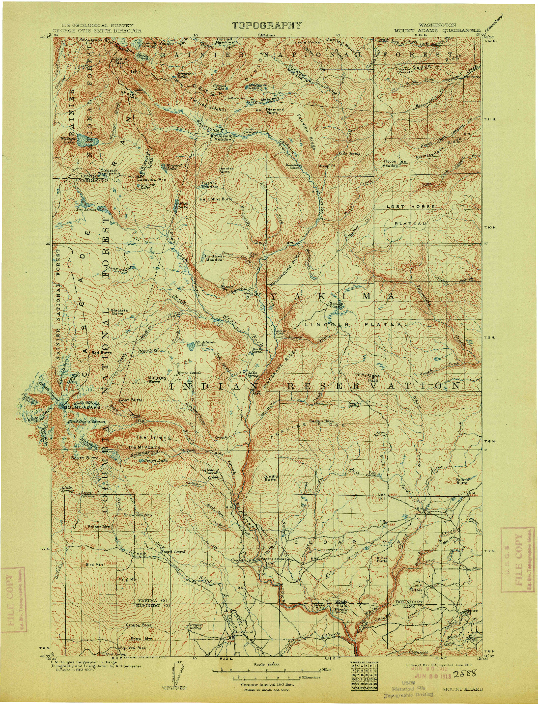 USGS 1:125000-SCALE QUADRANGLE FOR MOUNT ADAMS, WA 1907