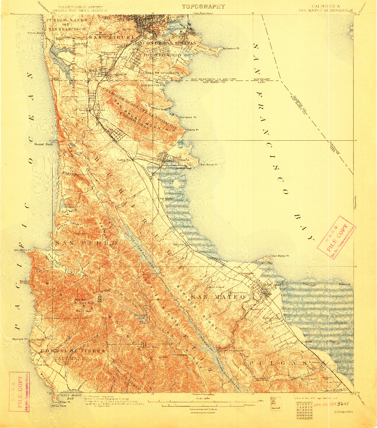 USGS 1:62500-SCALE QUADRANGLE FOR SAN MATEO, CA 1899