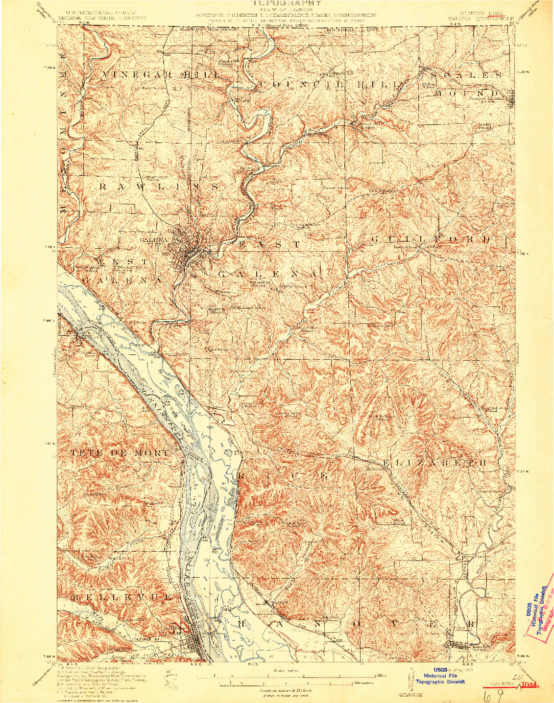 USGS 1:62500-SCALE QUADRANGLE FOR GALENA, IL 1913