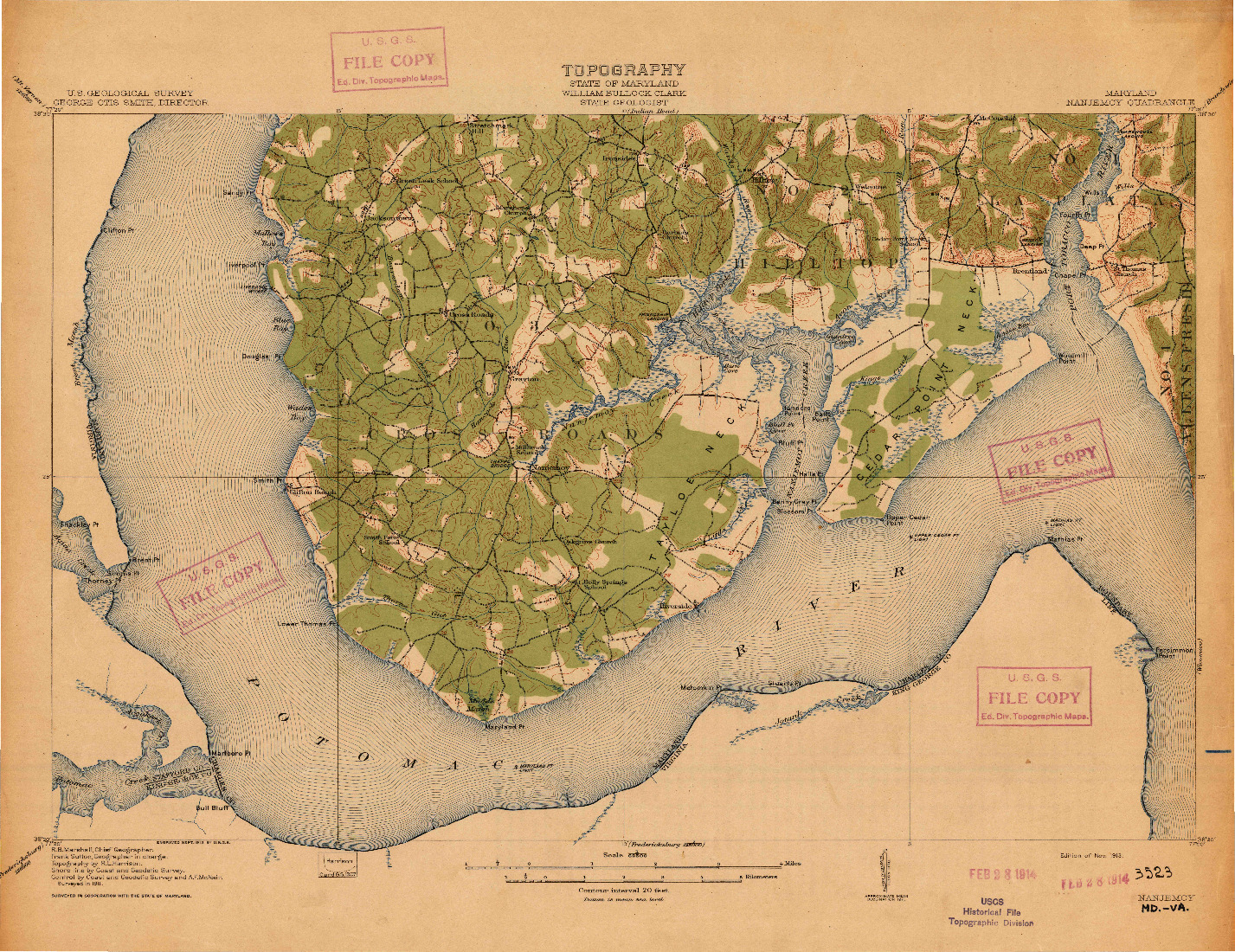 USGS 1:62500-SCALE QUADRANGLE FOR NANJEMOY, MD 1913