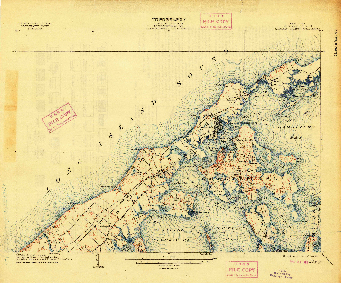 USGS 1:62500-SCALE QUADRANGLE FOR SHELTER ISLAND, NY 1904