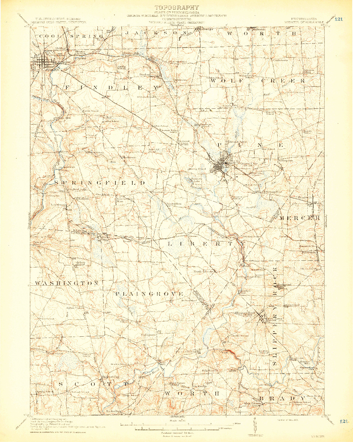 USGS 1:62500-SCALE QUADRANGLE FOR MERCER, PA 1913