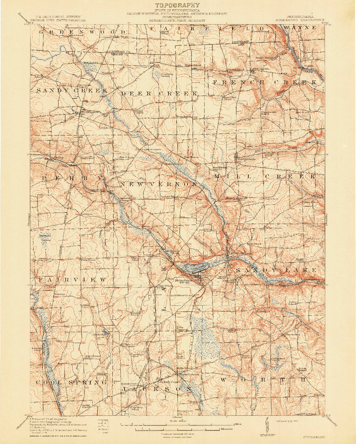USGS 1:62500-SCALE QUADRANGLE FOR STONEBORO, PA 1913